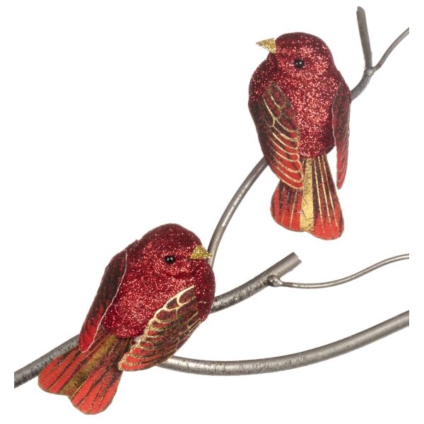 Passarinho c/clip vermelho/dourado 8cm