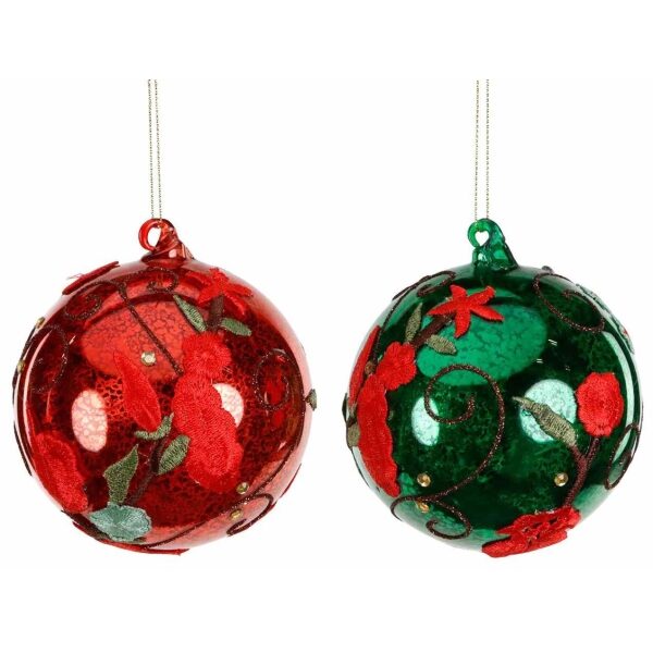 Bolas Natal verdes/vermelhas  c/flores 10cm