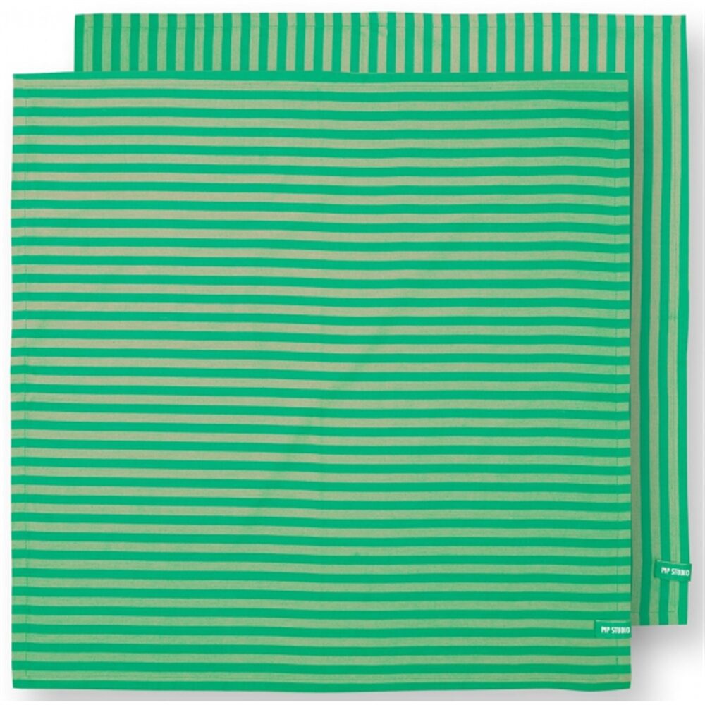 PiP Studio Conj.2 toalhas Chá Riscas Verde 65x65cm