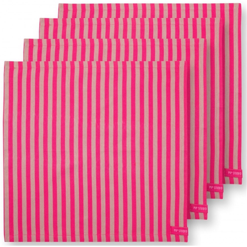 PiP Studio Conj.4Guardanapos Riscas Rosa 40x40cm