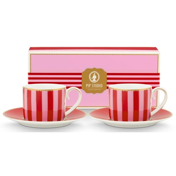 PiP Love Birds Set/2Chávenas Expresso 100ml Riscas Vermelho