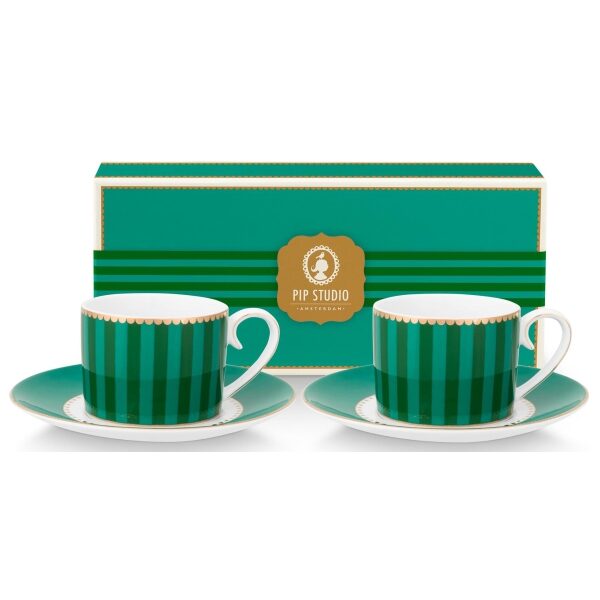 Pip Love Birds Set/2Chávenas Expresso 100ml Riscas Esmeralda
