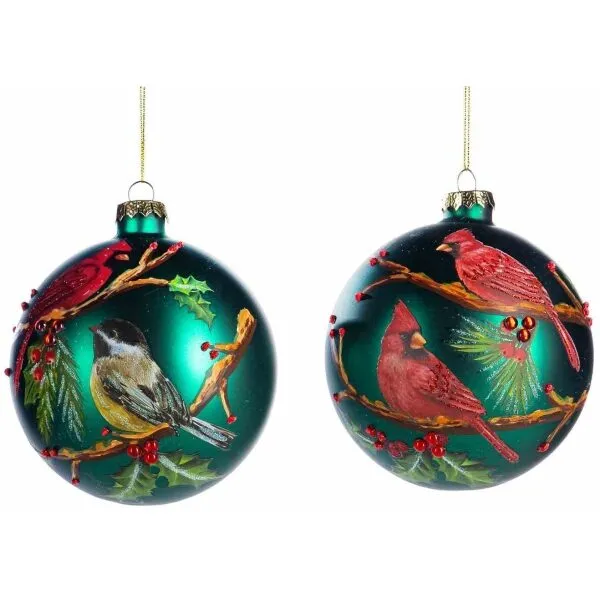 Bolas Natal verdes c/passaros 12cm