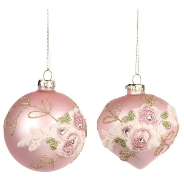 Bola rosa c/bordado 8cm