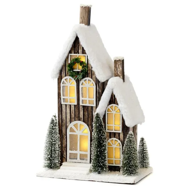 Casa madeira iluminada 61cm