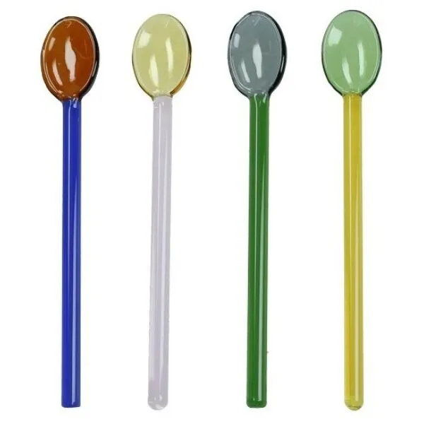 Conj. 4 colheres coloridas em vidro