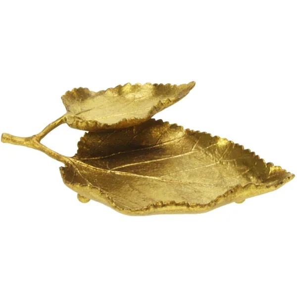 Prato folhas Bétula dourado 11x17x3cm