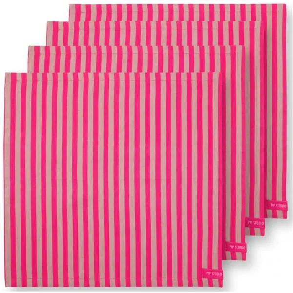 PiP Studio Conj.4Guardanapos Riscas Rosa 40x40cm