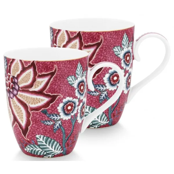 PiP Studio Flower Festival Conj2 Canecas Grandes Rosa Escuro