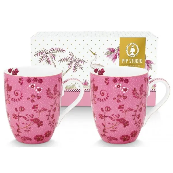 PiP Studio Jolie Conj 2Canecas 350ml Flowers Rosa