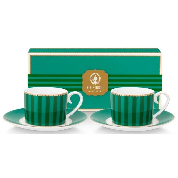 Pip Love Birds Set/2Chávenas Expresso 100ml Riscas Esmeralda