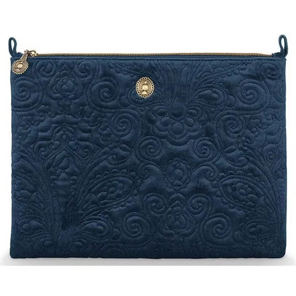 PiP Bolsa Flat Grande Veludo Quiltey Days Azul 30x22x1cm
